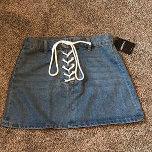 Forever 21 Laced Up Jean Skirt NWT